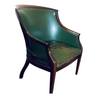 Midcentury Green Leather Club Chair With Nailhead Trim in the Style of Hickory Chair For Sale