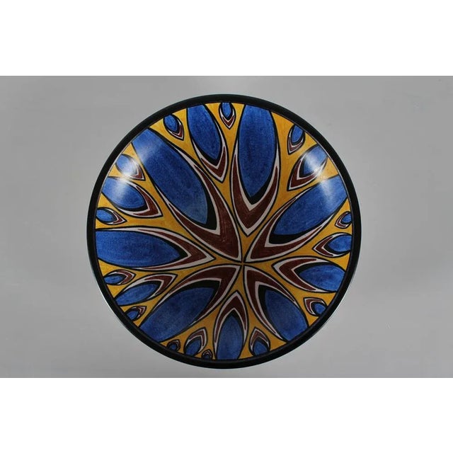 Mid-Century Modern Large Søholm Ceramic Low Bowl with Graphic Pattern in Bright Colors, 1960s For Sale - Image 3 of 9