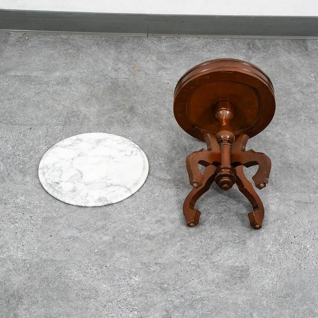 Mid-Century Modern Mid Century Modern End Table Side Round Stone Pedestal Mahogany Marble Vintage Nm For Sale - Image 3 of 11