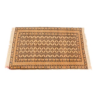 Vintage Hand-Woven Persian Bokhara Wool Rug in Gold and Black For Sale