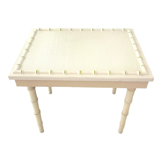 Mid-Century White Faux Bamboo Wood Side Table For Sale
