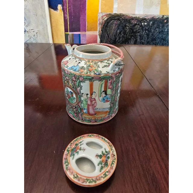 Antique Chinese Porcelain Rose Medallion Tea Pot For Sale - Image 4 of 9