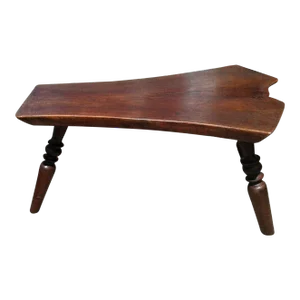 Antique Primitive Solid Walnut Plank Bench Live Edge 1900s Era