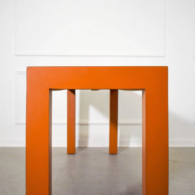 1970's Hermes Orange Laminate Parsons Console Table For Sale - Image 4 of 9