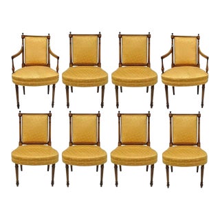 Mid 20th Century Maslow Freen French Empire Style Mahogany Upholstered Dining Chairs - Set of 8 For Sale