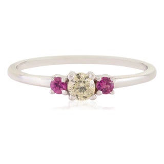 Diamond and Ruby Three-Stone Ring in 14k Gold Everyday Fine Jewelry Size 8 For Sale