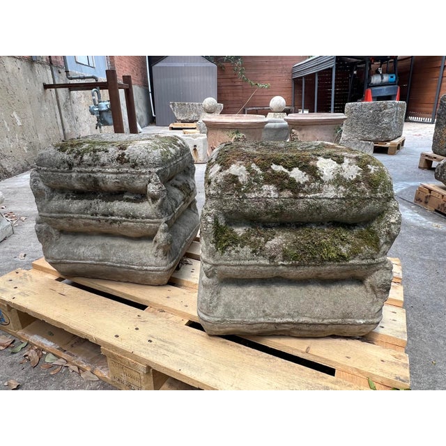 1970s Pair of 1970s Cement Garden Pillow Stack Seats From France For Sale - Image 5 of 11