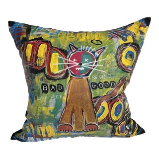 Basquiat Style Handpainted Pillow by Vando For Sale