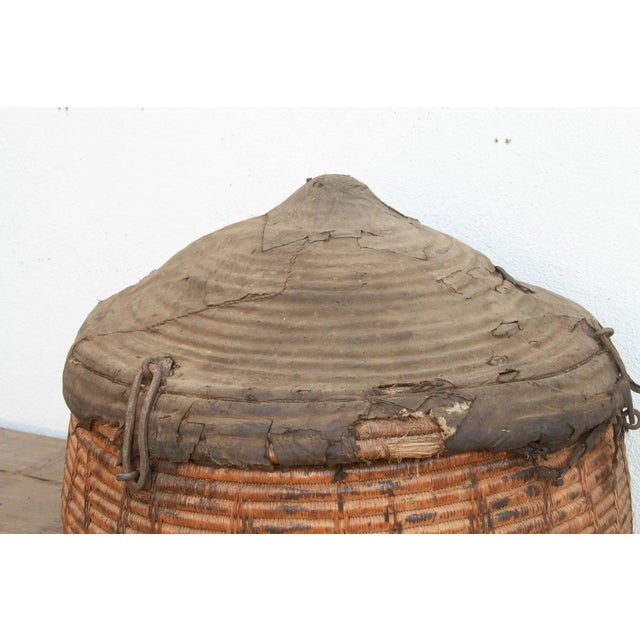 Monumental Antique Basket With Lid & Metal Hardware For Sale In Los Angeles - Image 6 of 11