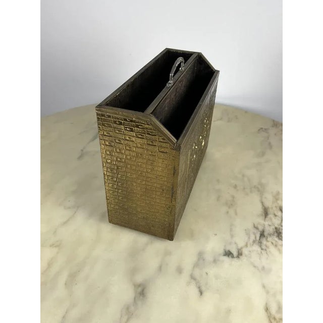 Wood and Brass Magazine Rack, Italy, 1960s For Sale - Image 5 of 7