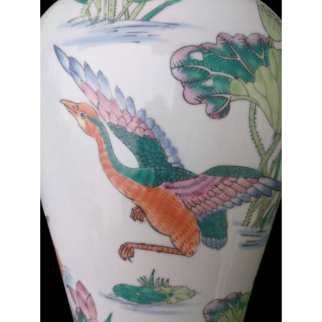 Vintage Chinese Qianlong Mark Famille Verte Porcelain Baluster Vase For Sale - Image 11 of 15