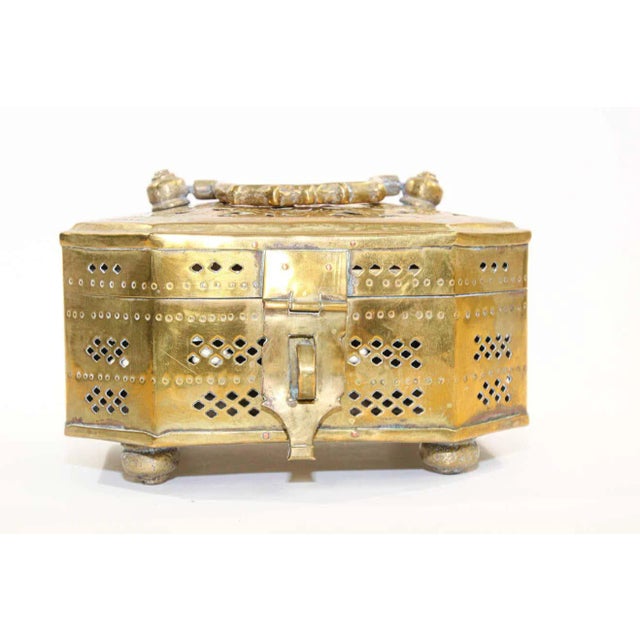Indian Mughal Indian Polished Brass Pierced Incense Box For Sale - Image 3 of 13
