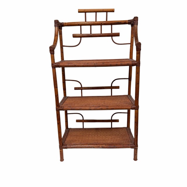 Vintage Petite Pagoda Rattan and Seagrass Bookcase Etagere For Sale - Image 4 of 10