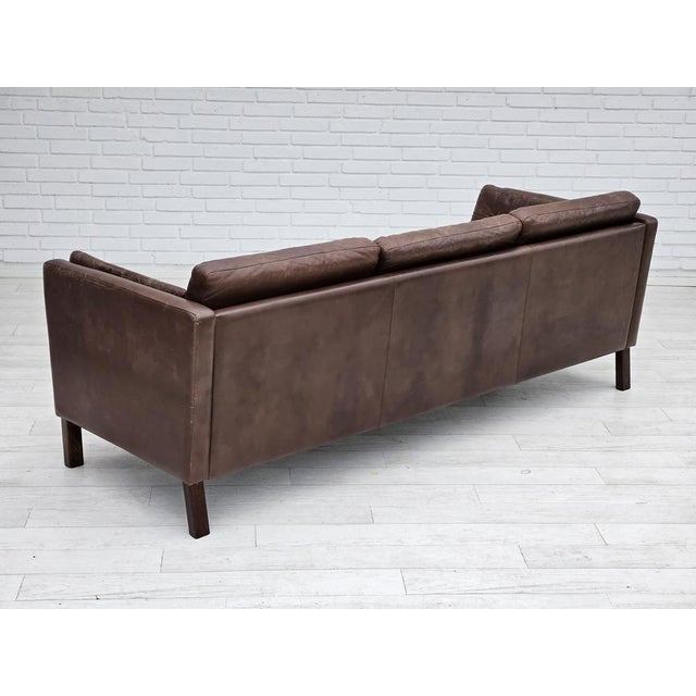 Wood Danish 3-Seater Sofa in Brown Leather, 1970s For Sale - Image 7 of 18