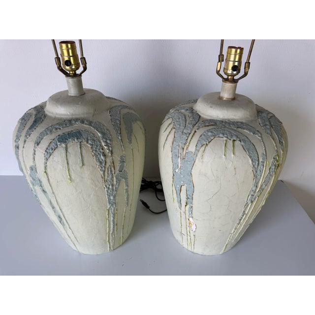 1980’s Vintage Hand-Painted Ceramic Table Lamps – A Pair/ Sold For Sale - Image 10 of 12