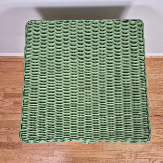 This is a cute vintage wicker nightstand or end table that is painted a cheerful celery green. The color is similar to...