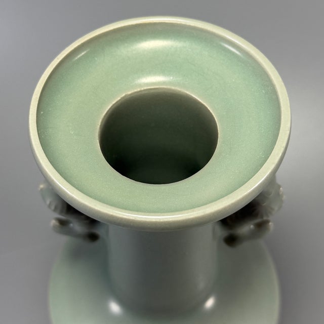 Mid 19th Century Ancient Chinese Longquan Celadon Carp Twin Handle Vase | One of a Kind For Sale - Image 5 of 9