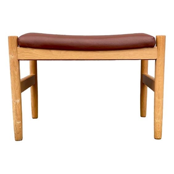 Wood Danish Beech & Faux Brown Leather Ottoman by Hugo Frandsen for Spøttrup, 1970s For Sale - Image 7 of 7