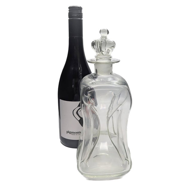 Glass Mid 20th Century Danish Kluk Kluk Decanter With Crown Shaped Glass Stopper For Sale - Image 7 of 10