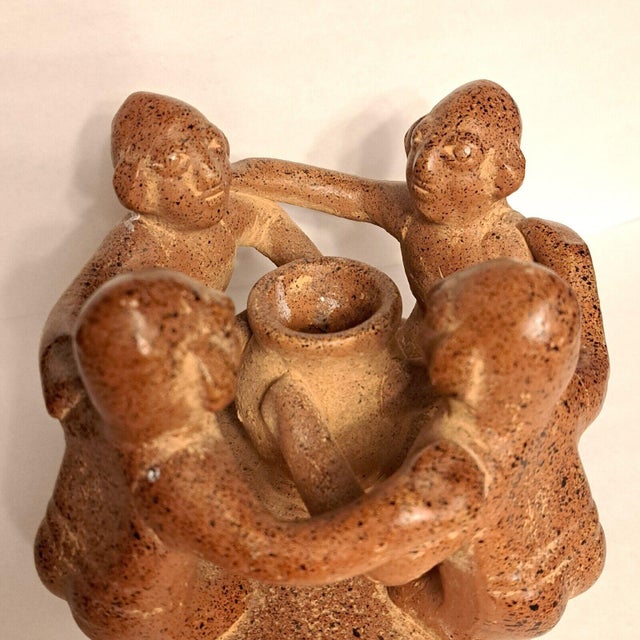 Mid 19th Century Aztec Mayan Folk Art Circle of Friends Candle Holder