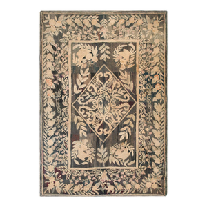1930s Gray Medallion Folk Art Antique American Hooked Rug 6' 0" X 9' 0" Handknotted Wool Carpet