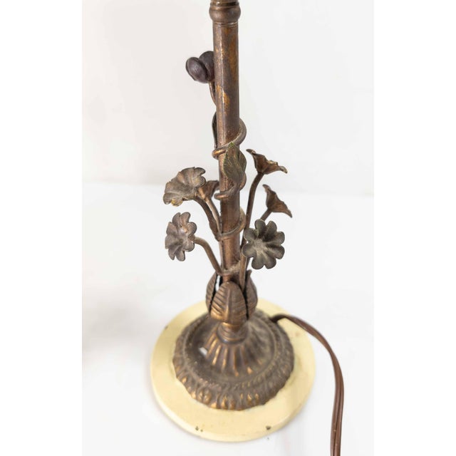 20th Century Italian Floral Tole Ware Style Metal Boudoir Table Lamp With Distressed Shade For Sale - Image 10 of 12