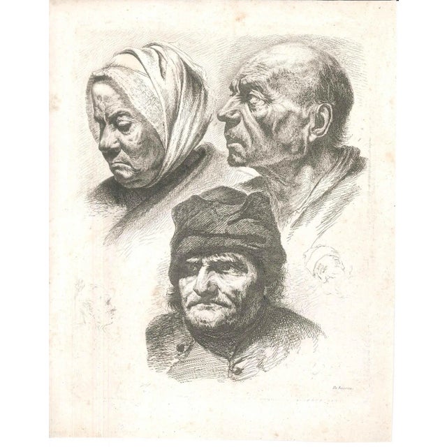 Study of Five Heads - Original Etching by J.-J. Boissieu Second Half of 18th Century For Sale