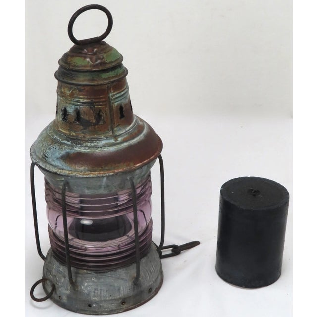 Authentic Antique Rustic New England Salvaged Nautical Ships Lantern For Sale - Image 10 of 13