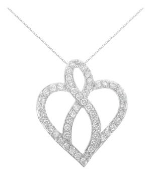 14KT White Gold 1 cttw Diamond Heart Ribbon Pendant Necklace (H-I, I1-I2)