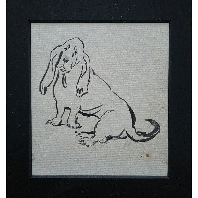 Illustration 1930s Framed Ink Drawing of a Basset Hound For Sale - Image 3 of 5