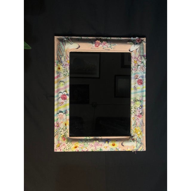 Contemporary Contemporary Unicorn and Floral Fabric Wrapped Wall Mirror For Sale - Image 3 of 6