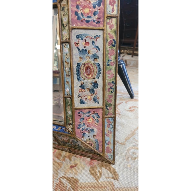 Pink Beautiful Diminutive Reverse Painted Vintage Mirror For Sale - Image 8 of 10