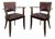 Bridge Chairs in Oak and Burgundy Imitation Leather, 1940s, Set of 2 For Sale