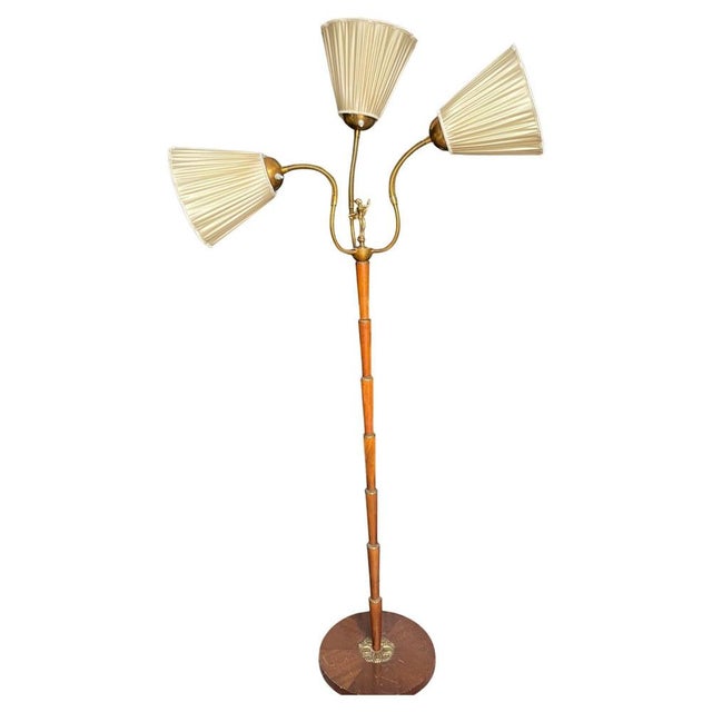 Swedish Art Deco Brass and Teak Floor Lamp from Ystad-Metall, 1940s For Sale - Image 11 of 11