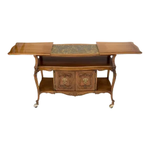 Expandable Serving 3 Tier Carved Cart Table on Wheels Double Doors Compartment