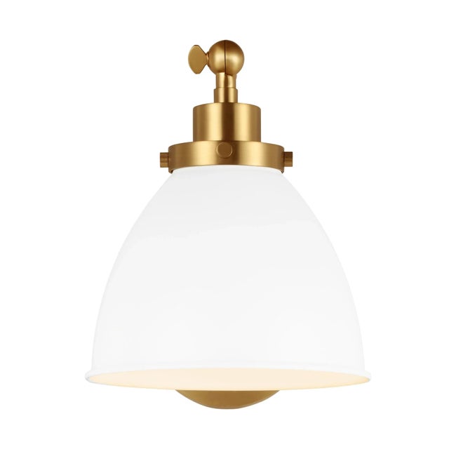 2020s Chapman & Myers by Visual Comfort Studio Wellfleet Single Arm Dome Task Sconce, Matte White & Burnished Brass For Sale - Image 5 of 5