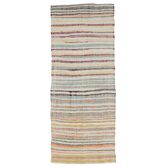 Textile Mid 20th Century Vintage Striped Turkish Rag Rug For Sale - Image 7 of 7