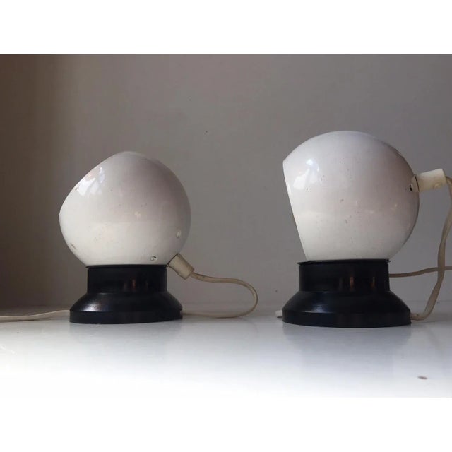 Plastic Magnetic Danish White Enameled Ball Wall Lamps by E. S. Horn, 1970s, Set of 2 For Sale - Image 7 of 8