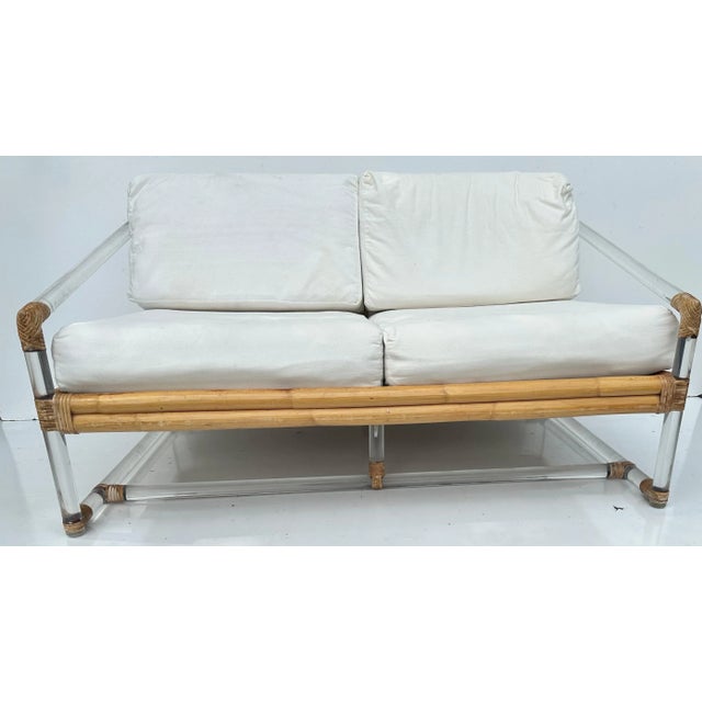 Brown McGuire bamboo and Lucite Sofa For Sale - Image 8 of 12