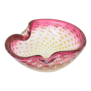 Vintage Murano Pink Glass Bowl With Silver and Gold Foil, 1960's, Italy