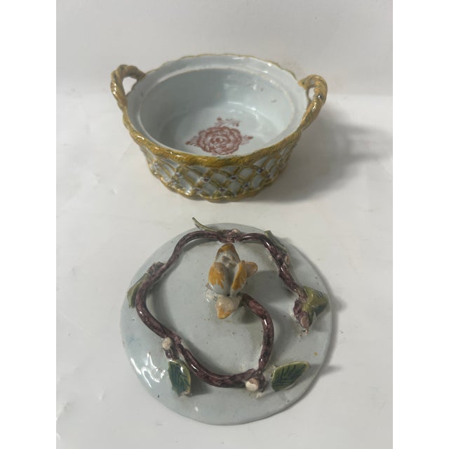 Polychrome Earthenware Butter Dish with Two Handles For Sale - Image 4 of 13