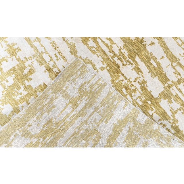 Textile Abstract Modern Grid Golden Tan With Ivory Silk Rug "Giltgrid" For Sale - Image 7 of 7