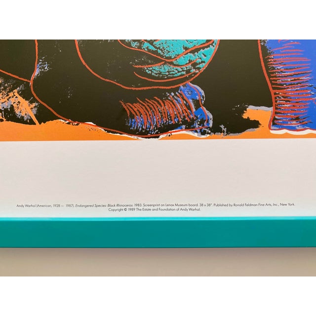 Andy Warhol Estate Vintage 1989 Endangered Species Framed Lithograph Pop Art Print " Black Rhinoceros " 1983 For Sale - Image 9 of 16
