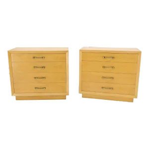 Mid Century Modern Mahogany Twisted Solid Brass Pulls Bachelor Chests - A Pair
