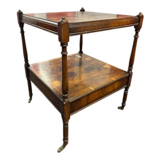 Flamed Hardwood Two Tier Side End Lamp Wine Tables With Single Drawer For Sale
