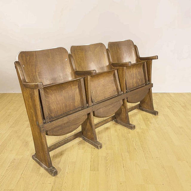 Three-Seat Cinema Bench in Wood and Poplar Plywood, 1950s For Sale - Image 14 of 18
