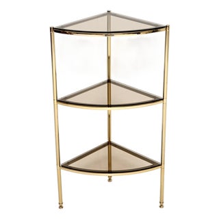 Vintage French Brass Three-Tier Corner Table, 1970s For Sale