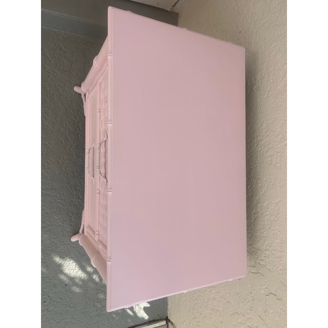 Coastal Late 20th Century Stanley Furniture Pink Faux Bamboo Style Nightstand For Sale - Image 3 of 8