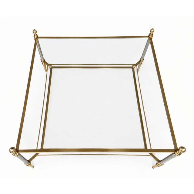Maison Jansen Mid-Century Maison Jansen Brass and Brushed Chrome Two-Tier Coffee Table, France, Circa 1940 For Sale - Image 4 of 8
