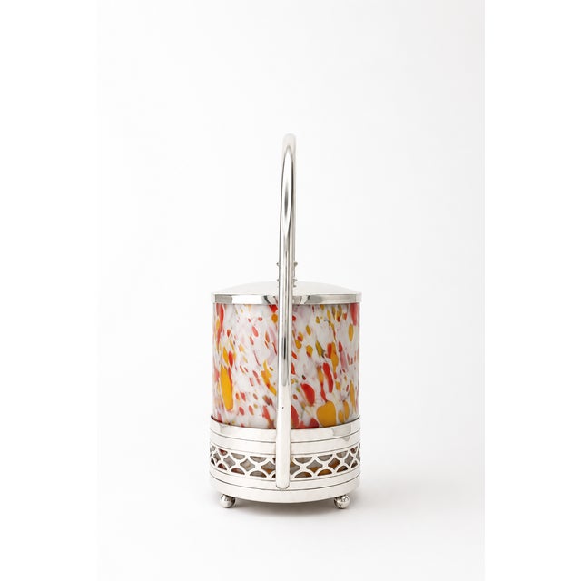 Art Deco Mottled Spatter Glass and Silver-Plated Covered Jar, Belgium, 1930s For Sale - Image 4 of 14
